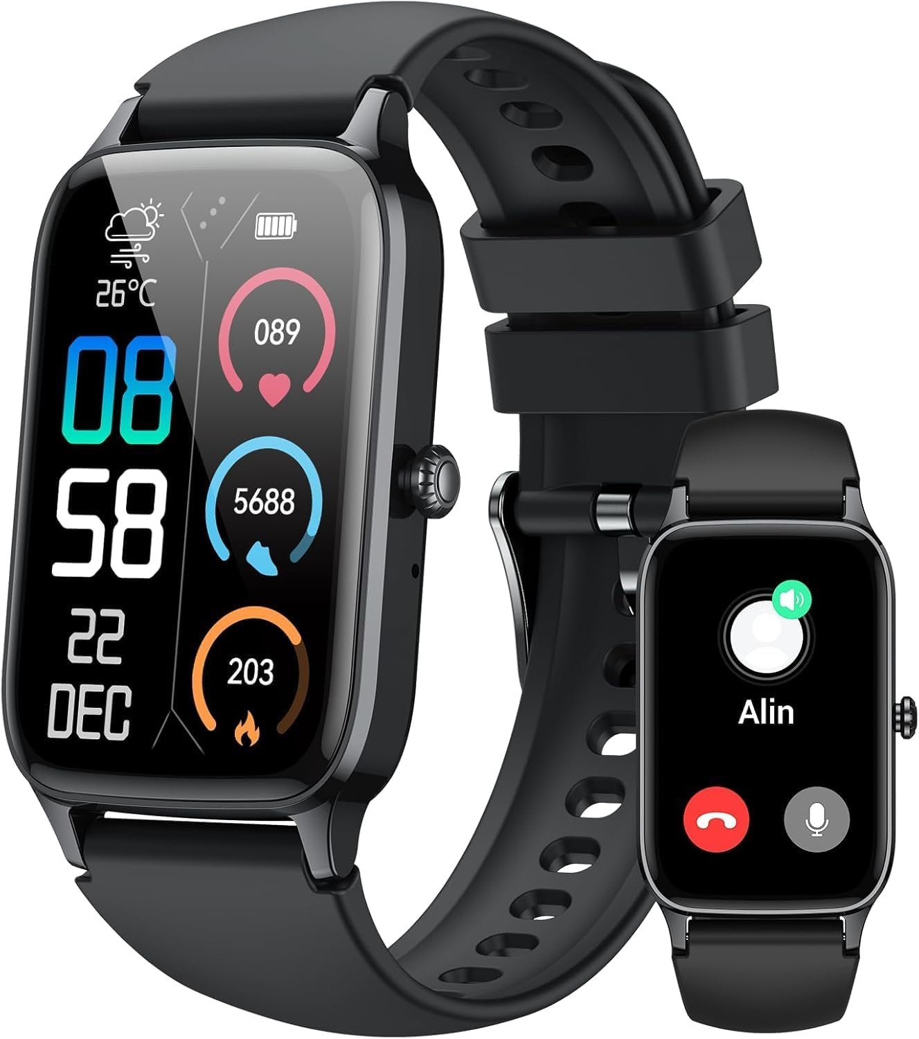 Smart Watch for Men Women, 1.57″ Smartwatch (Answer/Make Call) , Fitness Tracker with 110+ Sport Modes, Heart Rate/Sleep Monitor, IP68 Waterproof, Bluetooth Calls, Smartwatches for Android iOS Black